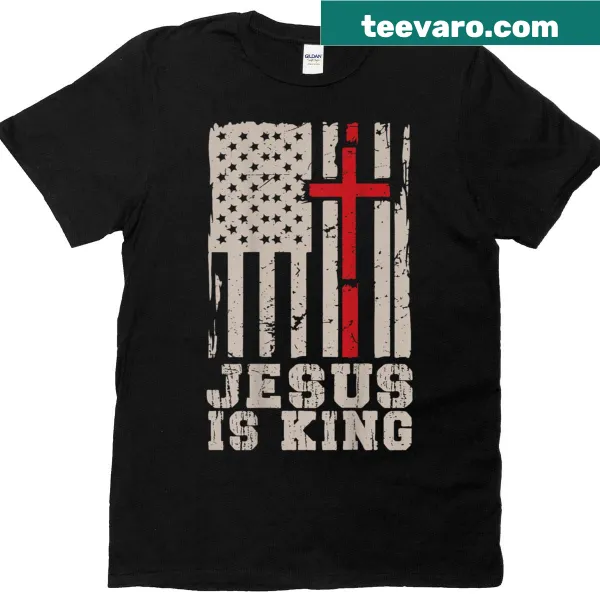 Mens T-shirt with Jesus Is King and cross graphic printed on back