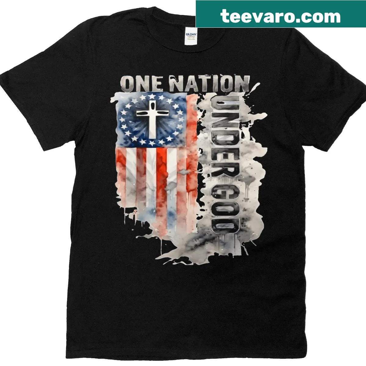 Patriotic shirt with 'One Nation Under God' and flag graphic — on a men's t-shirt
