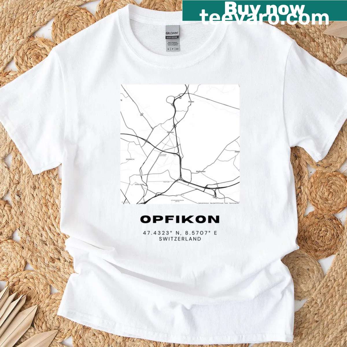 Minimalist map print of Opfikon, Switzerland on t-shirt — on a men's t-shirt