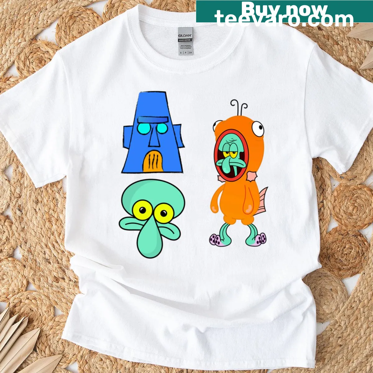 Spongebob-themed T-shirt featuring Squidward and his house — on a men's t-shirt