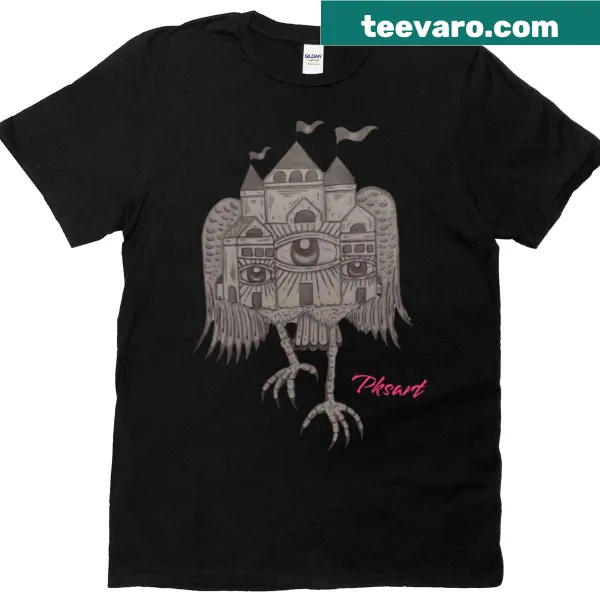 Pencil drawing of a dreamy castle on a T-shirt.
