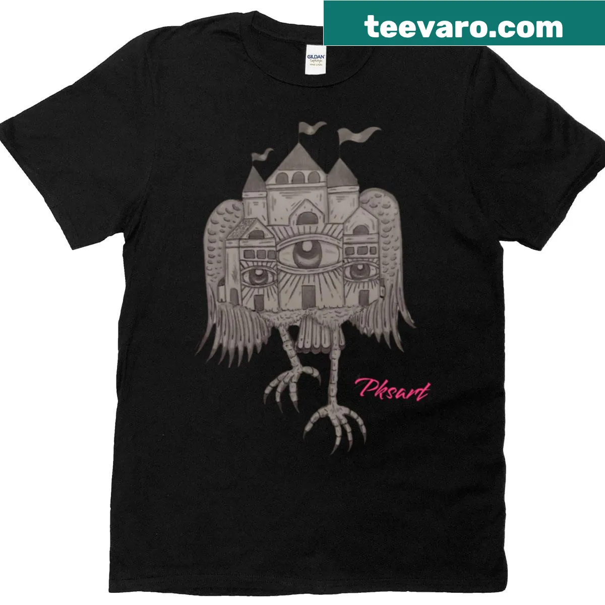 Pencil drawing of a dreamy castle on a T-shirt. — on a men's t-shirt