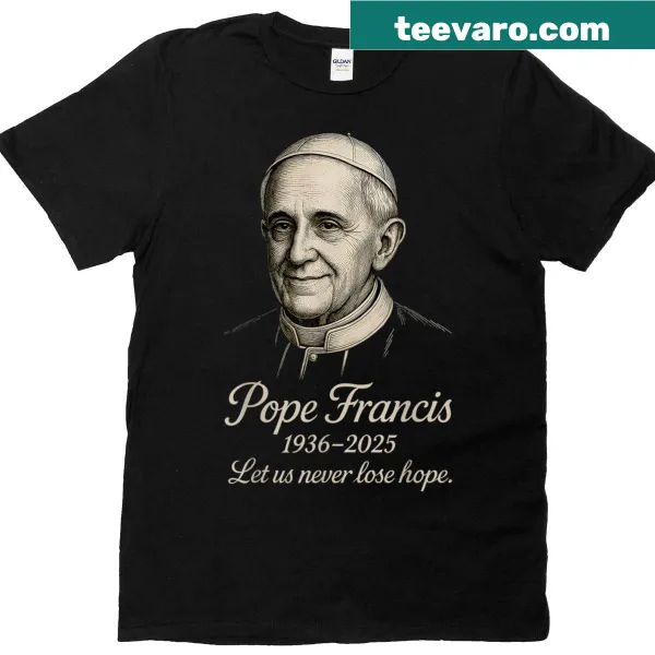Memory t-shirt for Pope Francis with years 1936-2025