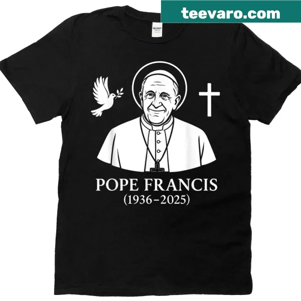 T-shirt with Pope Francis's signature and years 1936-2025