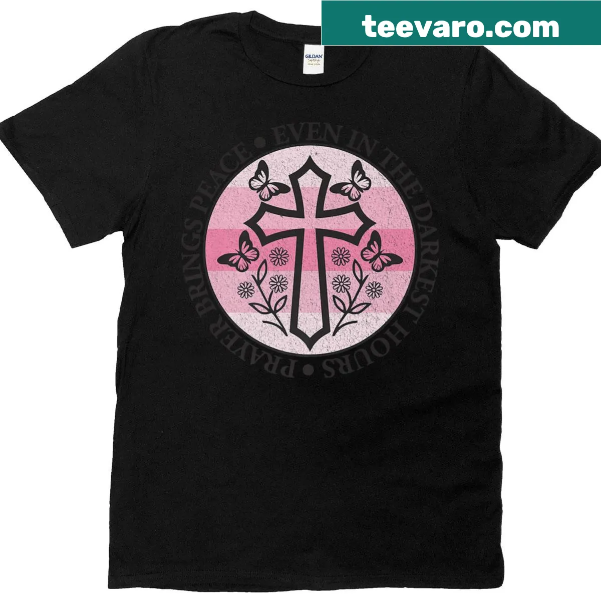 T-shirt featuring a Bible verse about prayer and peace — on a men's t-shirt