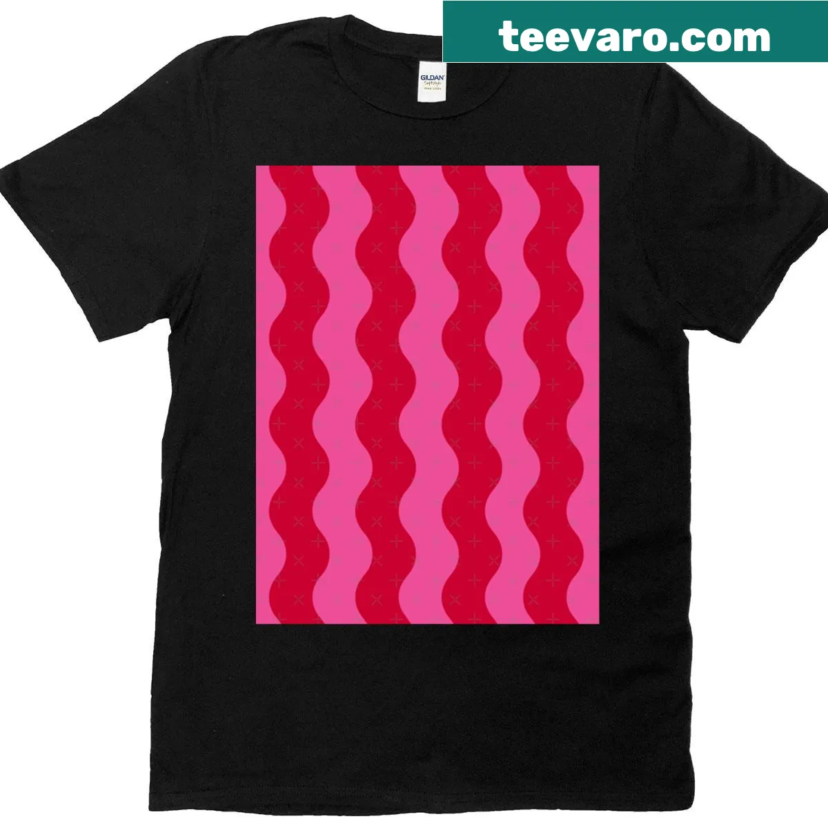 Candy striped waves graphic T-shirt — on a men's t-shirt