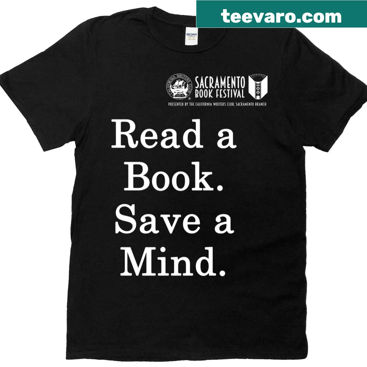 Read A Book Save A Mind typography on t-shirt for book lovers — on a men's t-shirt
