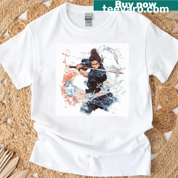 Watercolor splash design of a samurai warrior with katana