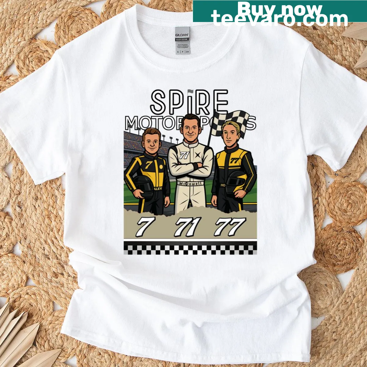 Dynamic graphic of Spire Motorsports Action Hero Series — on a men's t-shirt