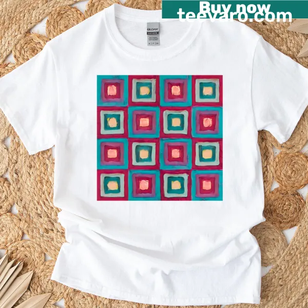 Minimalist T-shirt featuring a geometric squares design.