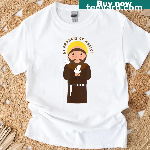 Illustration of St. Francis holding a dove symbolizing peace.