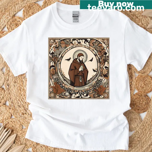 Graphic of St. Francis symbolizing peace and nature inspiration.