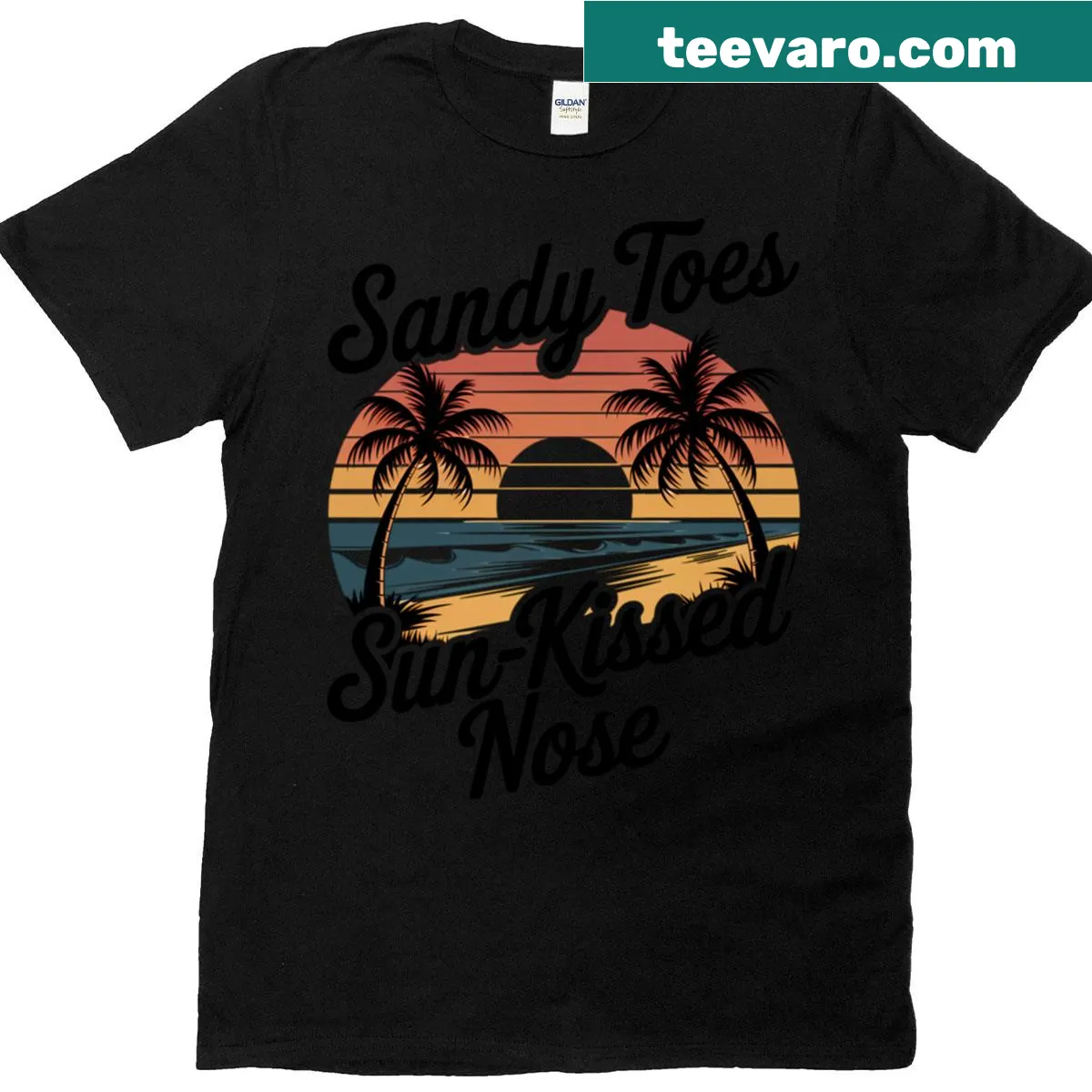Oversized retro t-shirt with beach sunset and summer-themed design — on a men's t-shirt