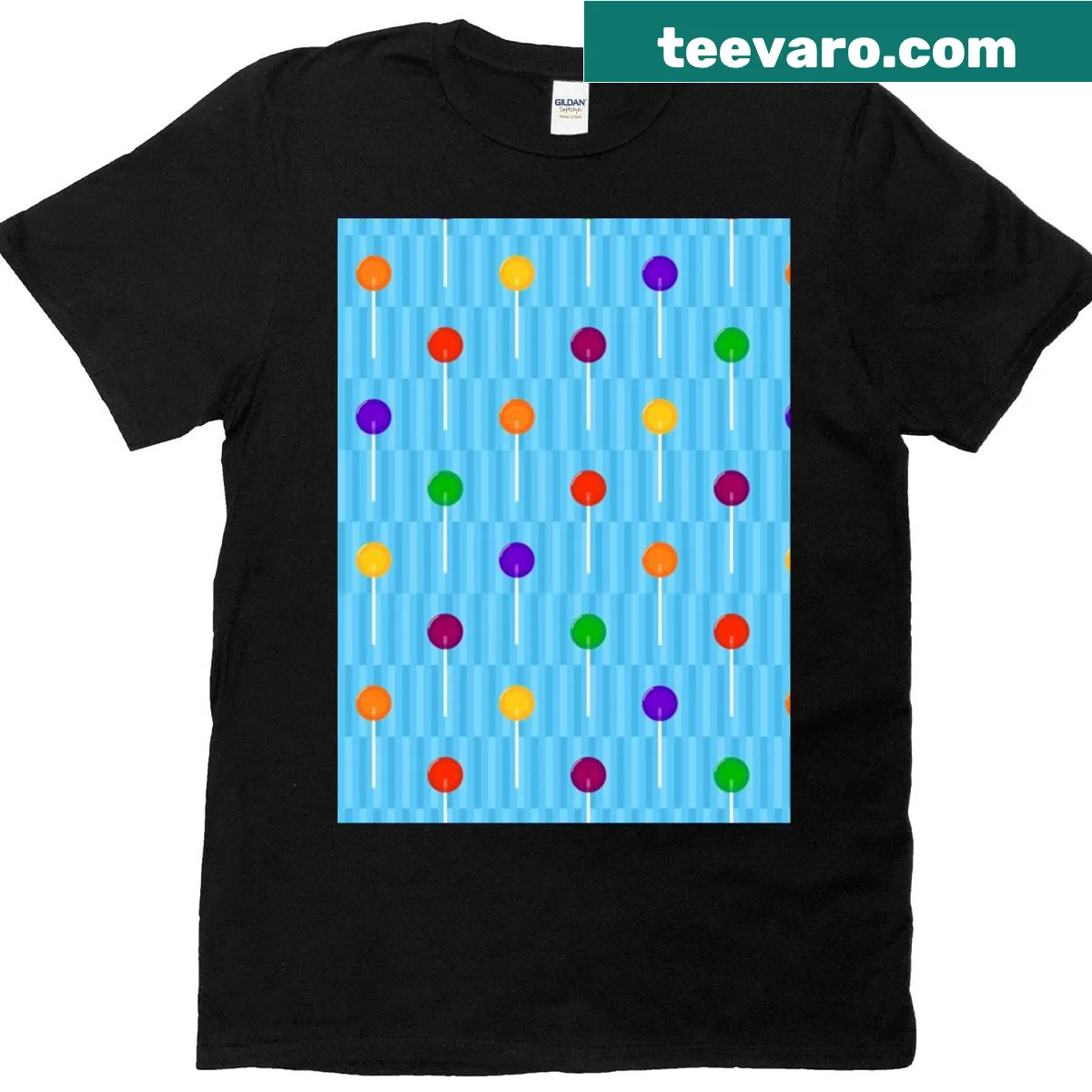 Cheerful t-shirt featuring a dance pattern with lollipops. — on a men's t-shirt