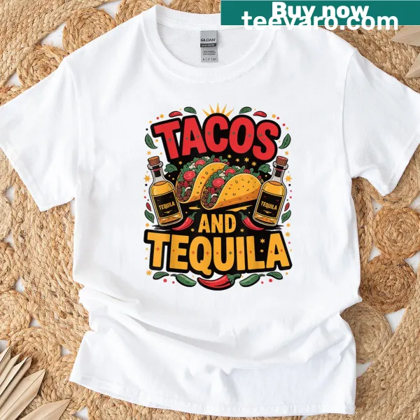 T-shirt featuring fun typography 'Tacos And Tequila'