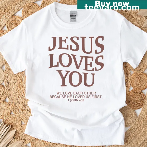 T-shirt with 'Jesus Loves You' text, designed for young Christians