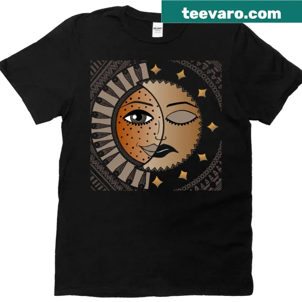 Symbolic t-shirt featuring an ancient sun design.
