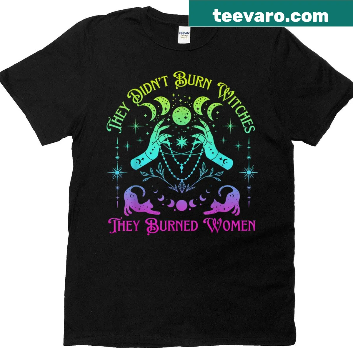 Funny feminist T-shirt with the phrase 'They Didn't Burn Witches' in bold typography — on a men's t-shirt