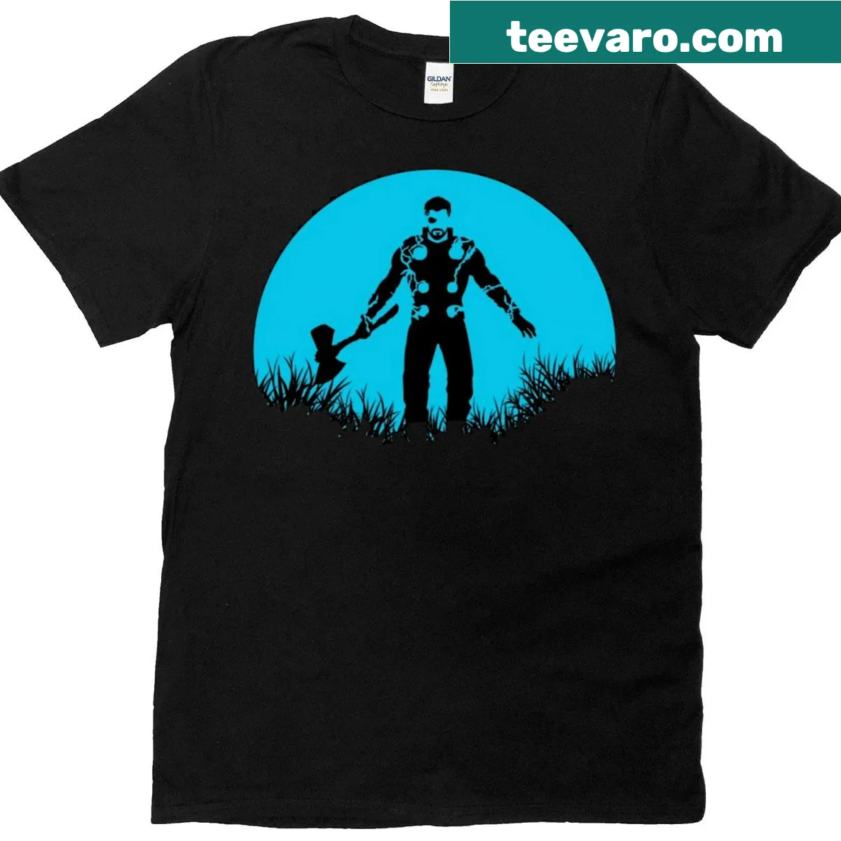 Minimalist graphic of Thor from Infinity War on an oversized T-shirt — on a men's t-shirt