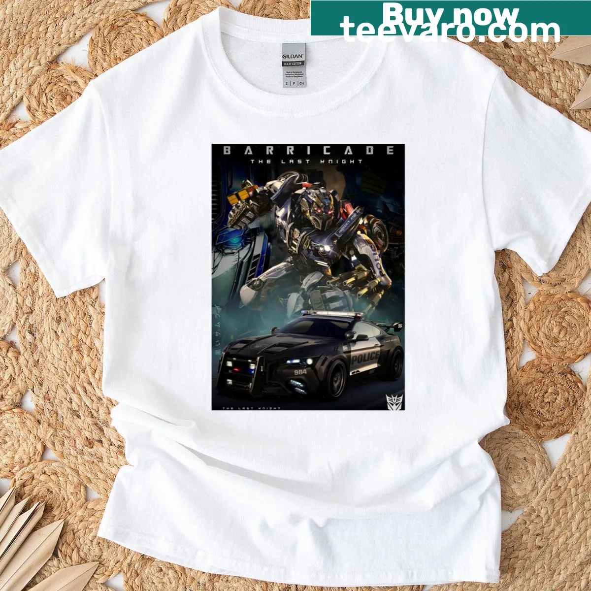 Transformers T-shirt with detailed poster design — on a men's t-shirt