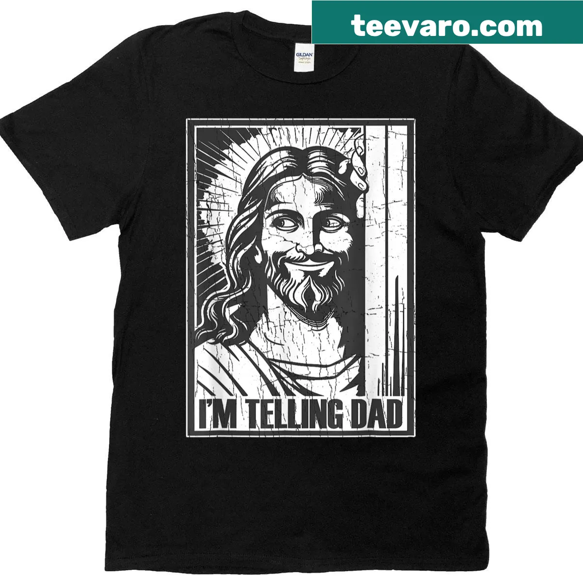 Vintage distressed t-shirt with humorous religious text for dads — on a men's t-shirt