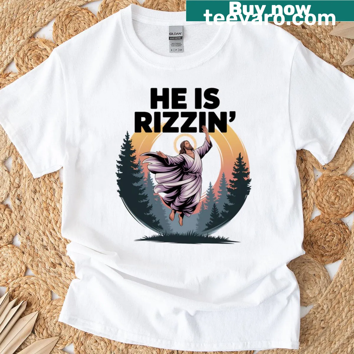 Vintage retro T-shirt with Easter Jesus graphic — on a men's t-shirt