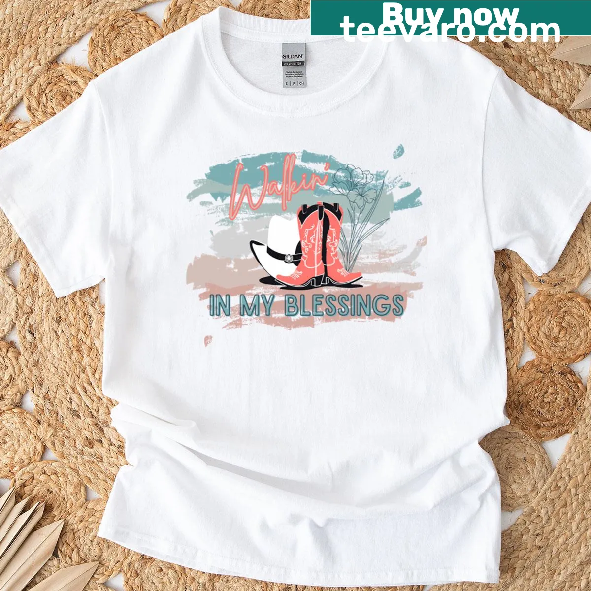 Inspirational T-shirt with 'Walkin In My Blessings' text — on a men's t-shirt