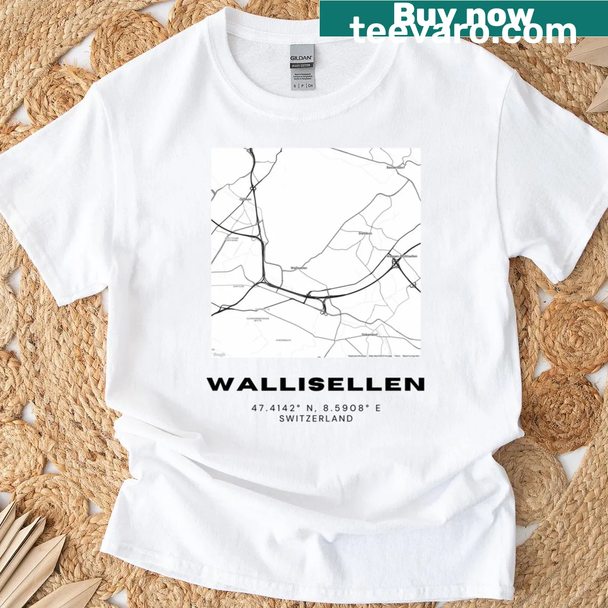 Minimalist map print of Wallisellen, Switzerland T-shirt — on a men's t-shirt