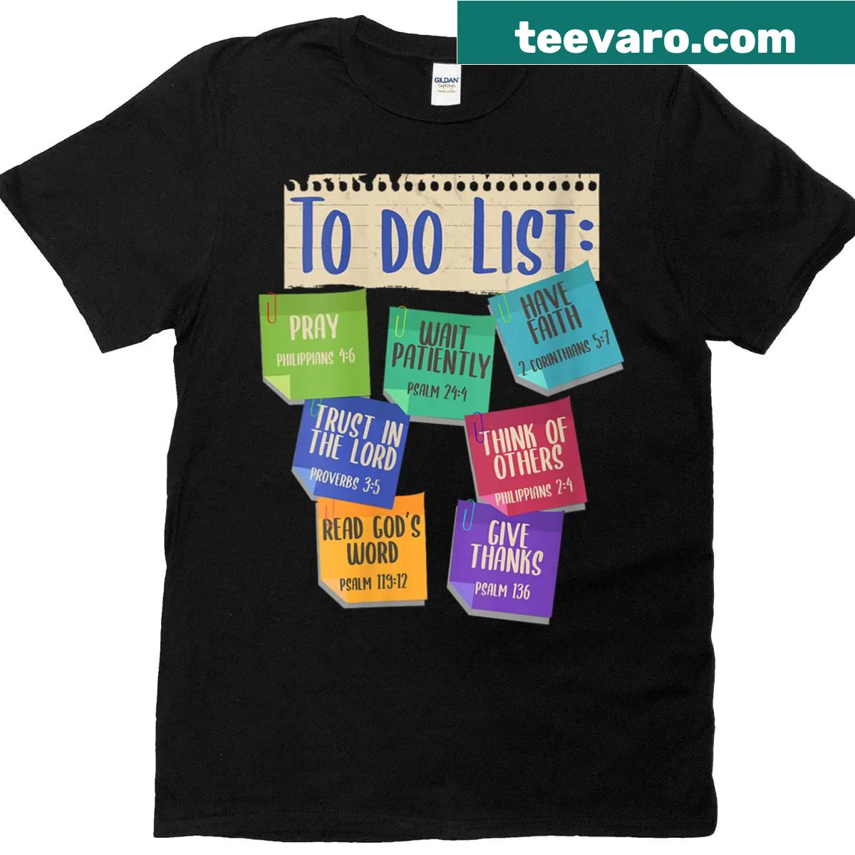 Inspirational t-shirt with a Christian to-do list design — on a men's t-shirt