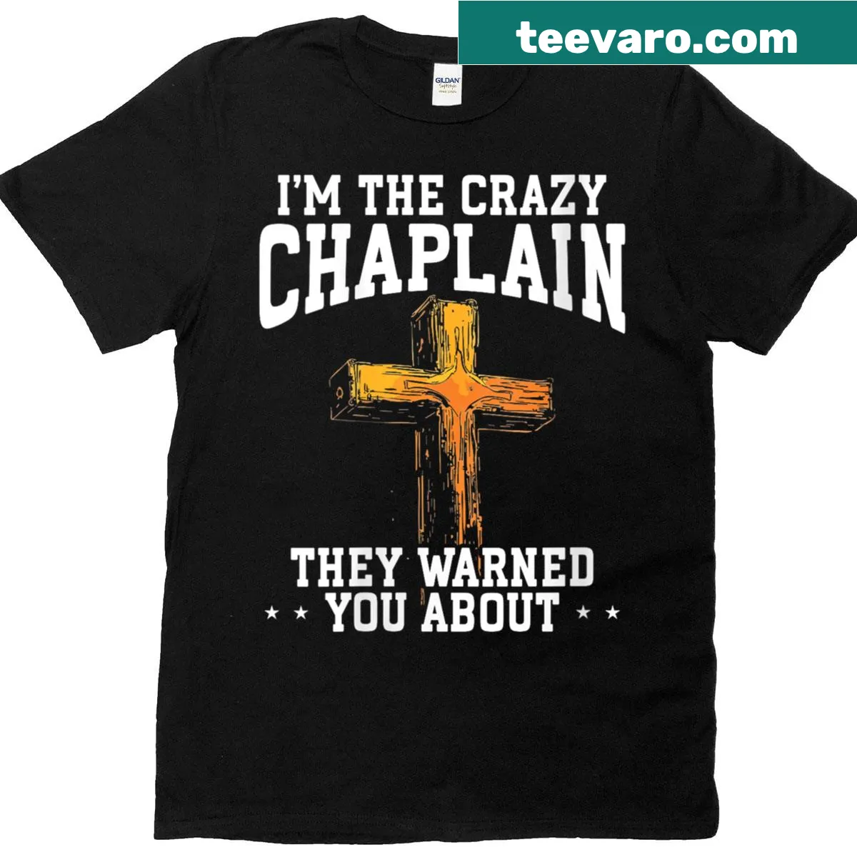 Funny t-shirt with 'I'm The Crazy Chaplain' text — on a men's t-shirt