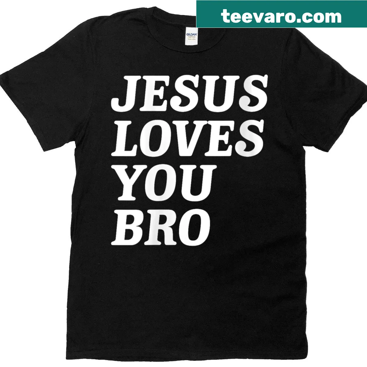 Funny retro T-shirt with 'Jesus Loves You Bro' text — on a men's t-shirt