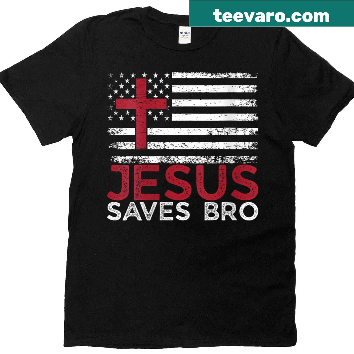 T-shirt featuring 'Jesus Saves Bro' text for Christian believers. — on a men's t-shirt