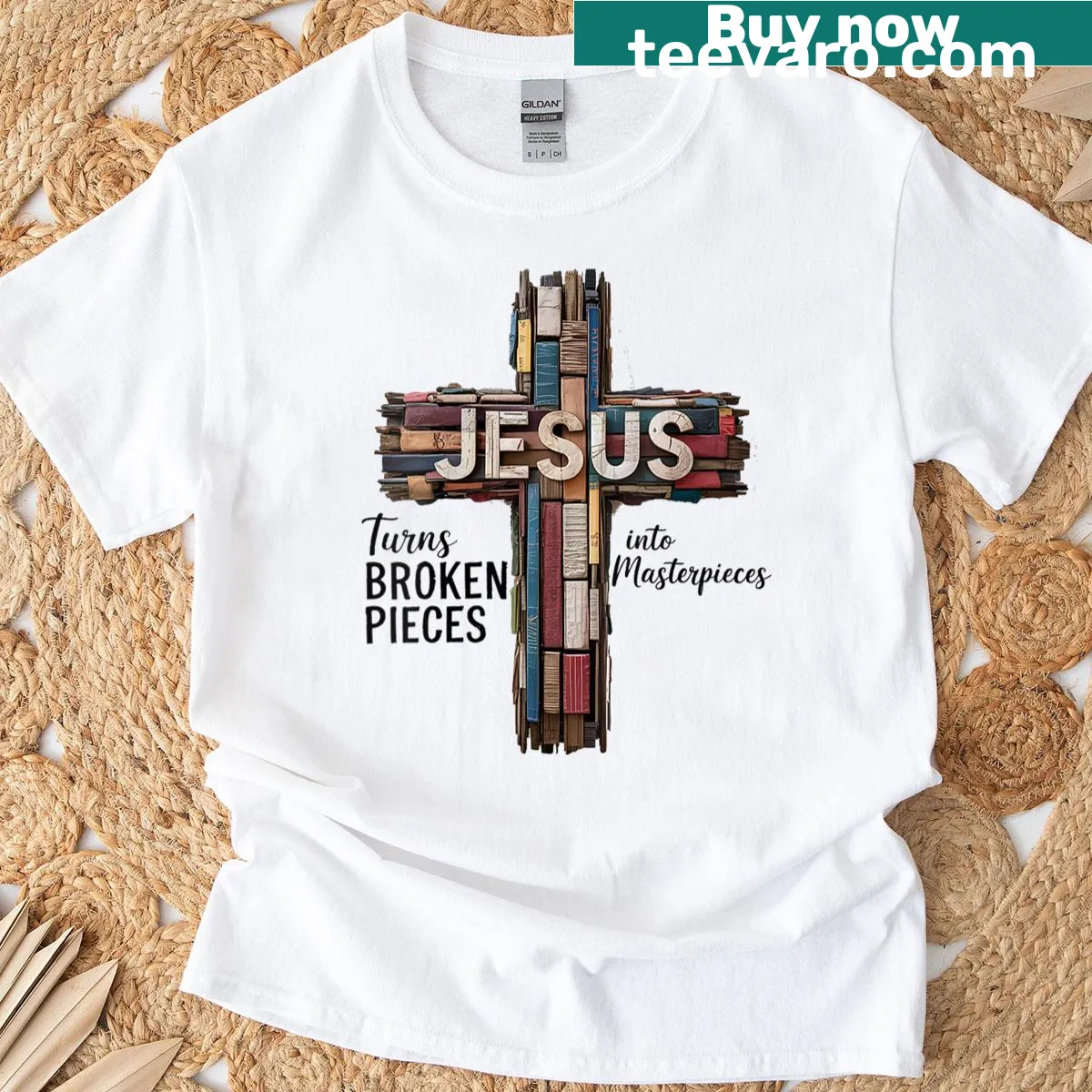 Inspirational typography T-shirt with a faith-based message — on a men's t-shirt