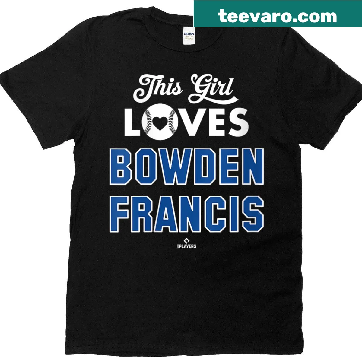 T-shirt with 'This Girl Loves Bowden Francis' text and baseball graphics — on a men's t-shirt