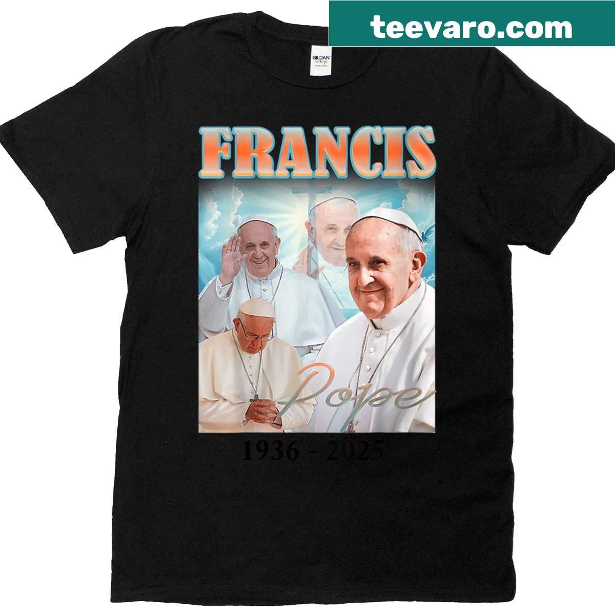 Vintage tribute T-shirt for Pope Francis with his years 1936-2025. — on a men's t-shirt