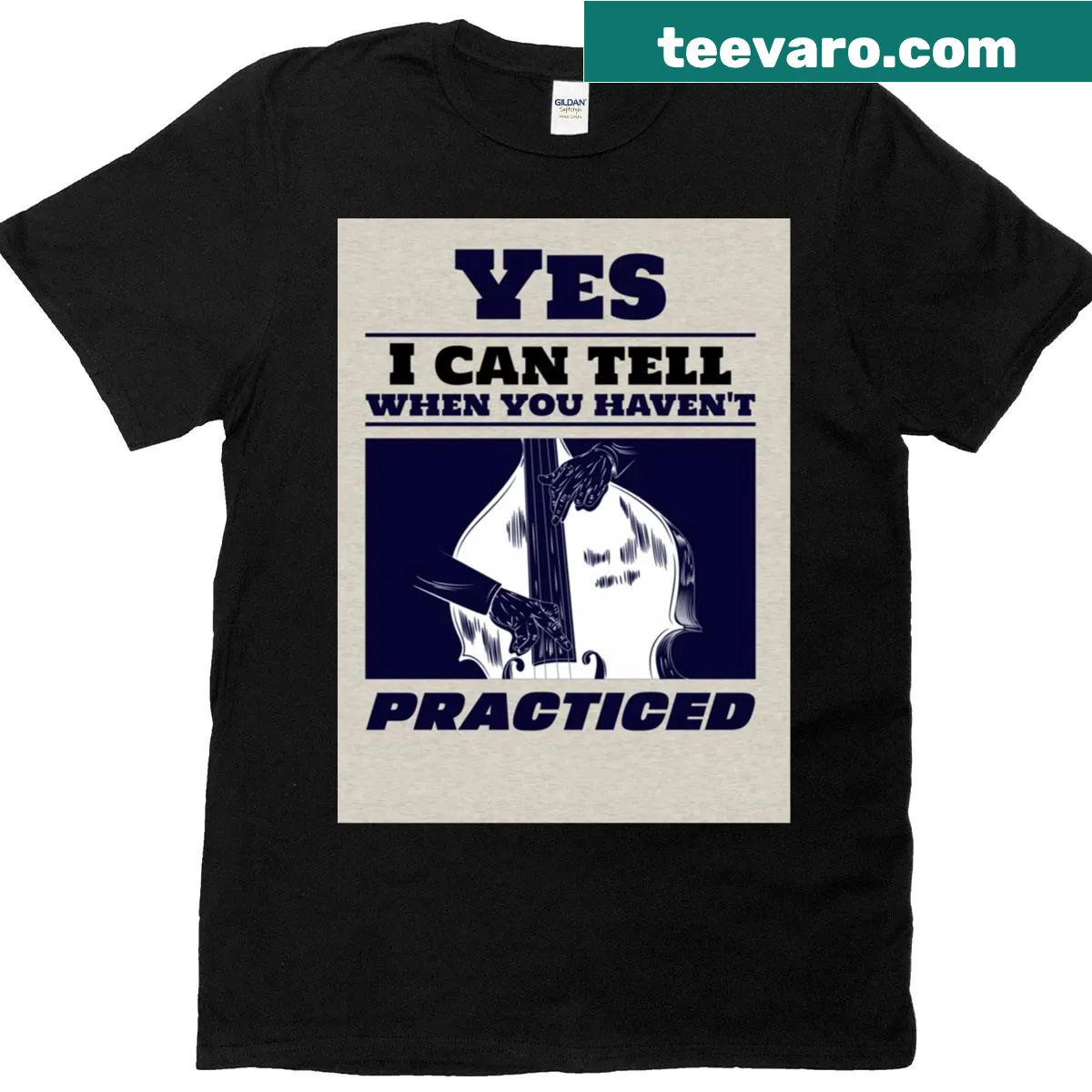 Funny T-shirt for cello teachers with practice-related text — on a men's t-shirt