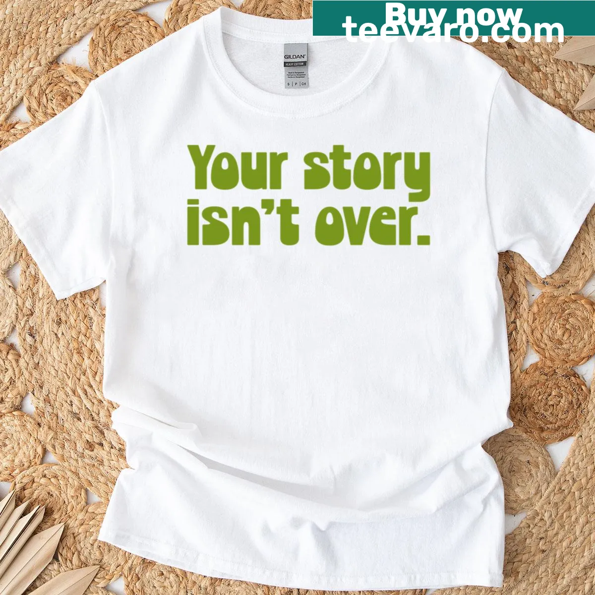 Inspirational 'Your Story Isnt Over' avocado graphic on the t-shirt — on a men's t-shirt