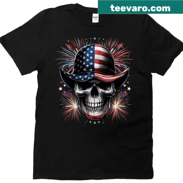 Bold T-shirt featuring patriotic skull design for 4th of July