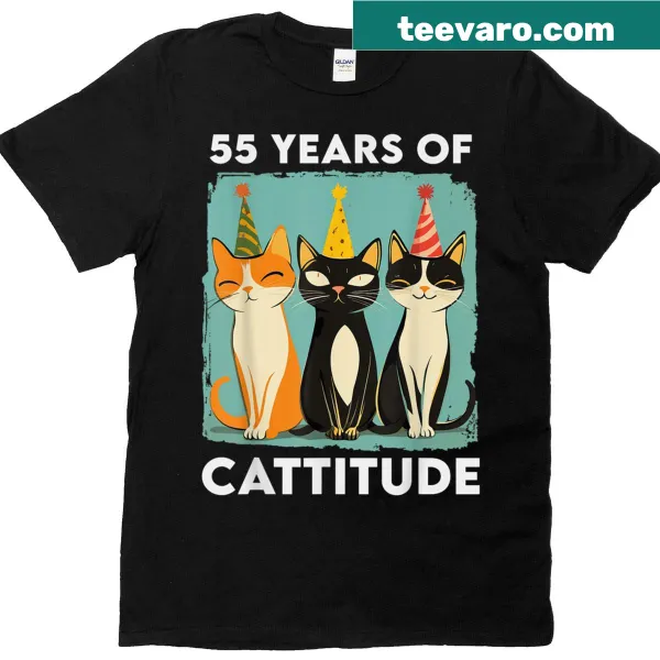 Vintage-style T-shirt celebrating 55 years of cattitude for cat lovers.