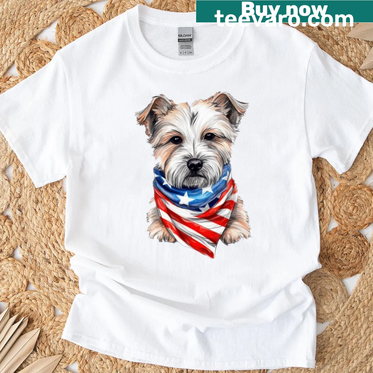 Patriotic dog illustration on a festive T-shirt. — on a men's t-shirt