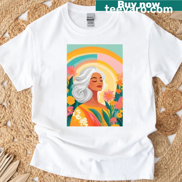 Abstract illustration of a woman with flowers and sunshine