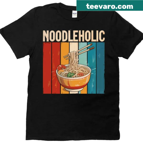 Anime noodle bowl graphic t-shirt with a playful character design