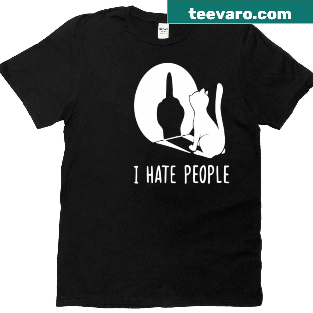 Cartoon of an antisocial cat with humorous phrases — on a men's t-shirt