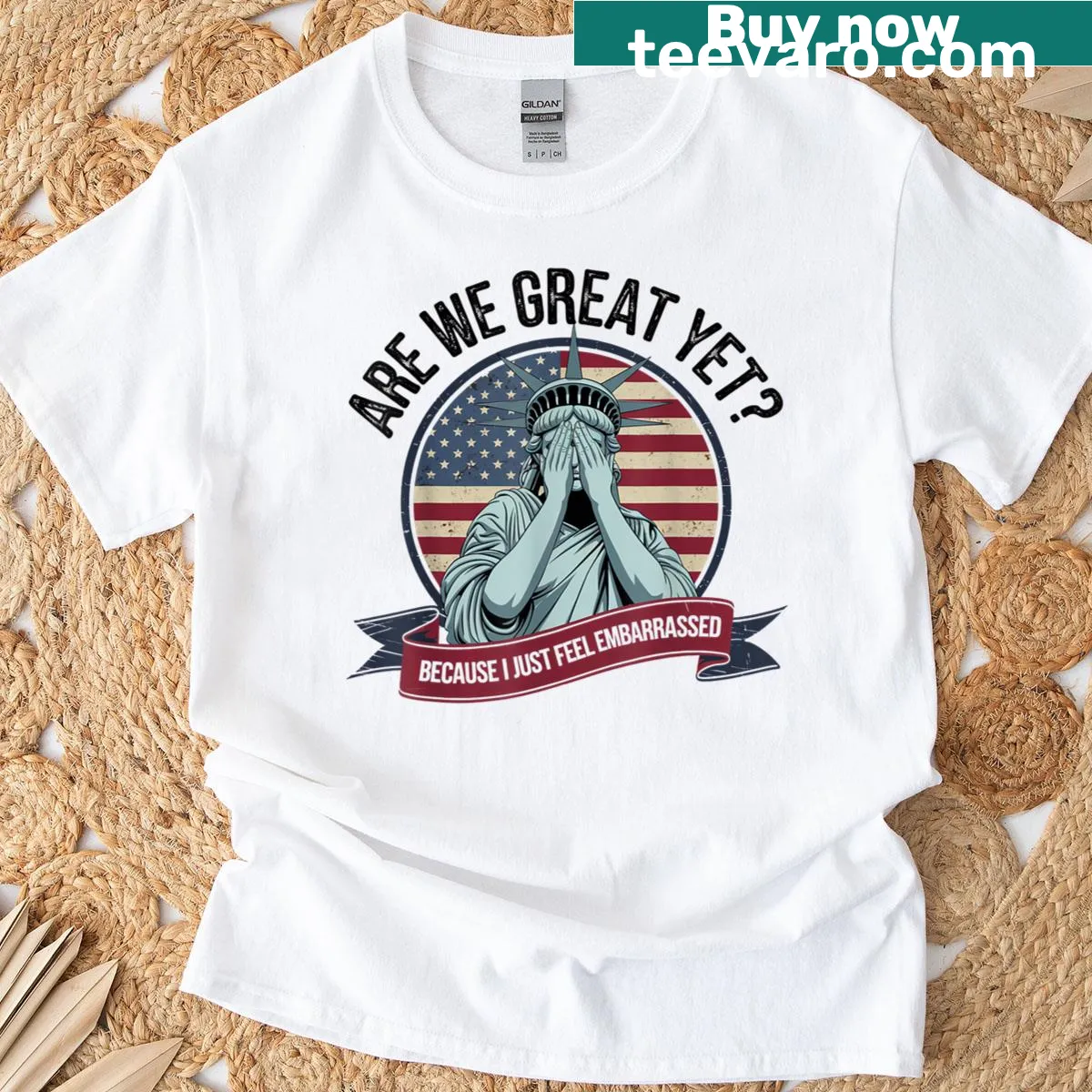 T-shirt featuring humorous text about feeling embarrassed — on a men's t-shirt