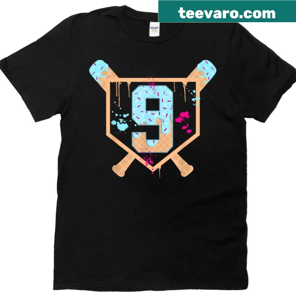 Ice cream drip birthday T-shirt for 9-year-old baseball fans