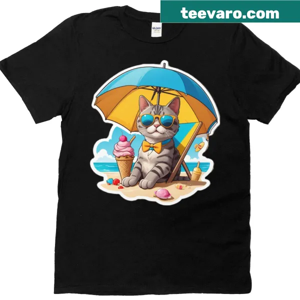 Cute t-shirt featuring a beach cat graphic