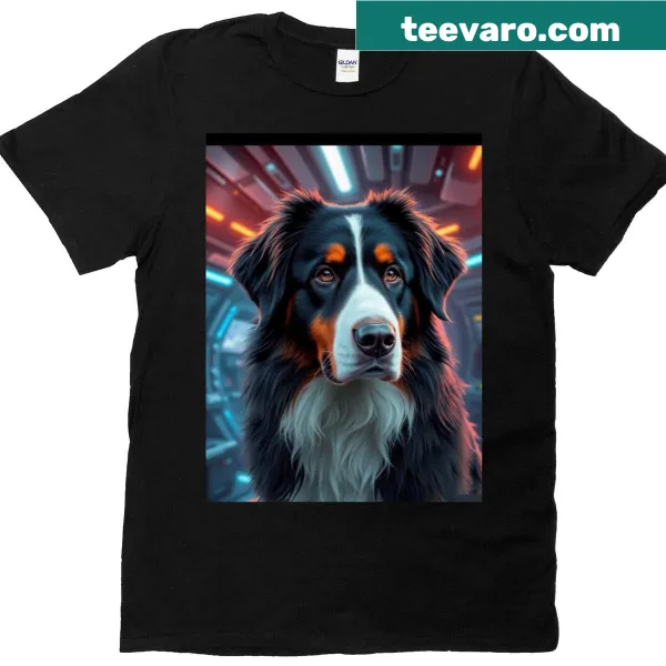 Realistic graphic of a Bernese Mountain Dog on a T-shirt