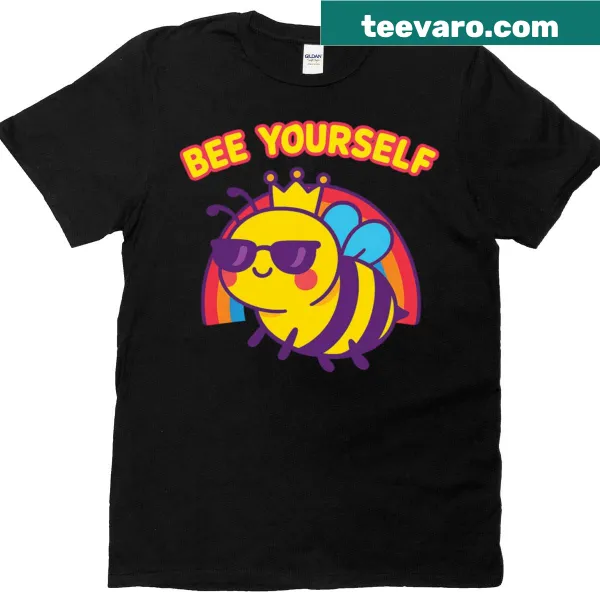 Kawaii bee graphic with the phrase 'Bee Yourself' on an oversized t-shirt.