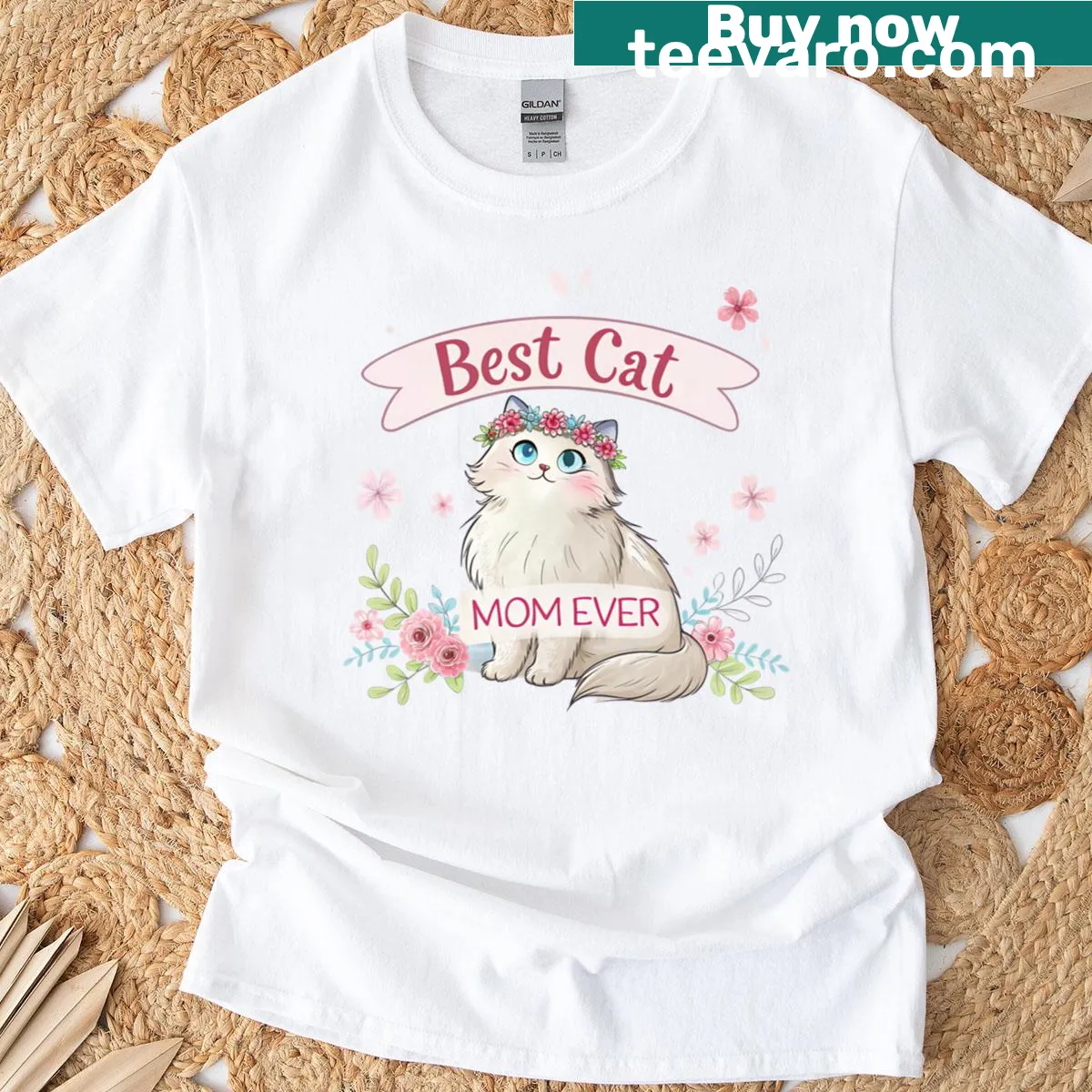 Text says Best Cat Mom Ever on a playful design. — on a men's t-shirt