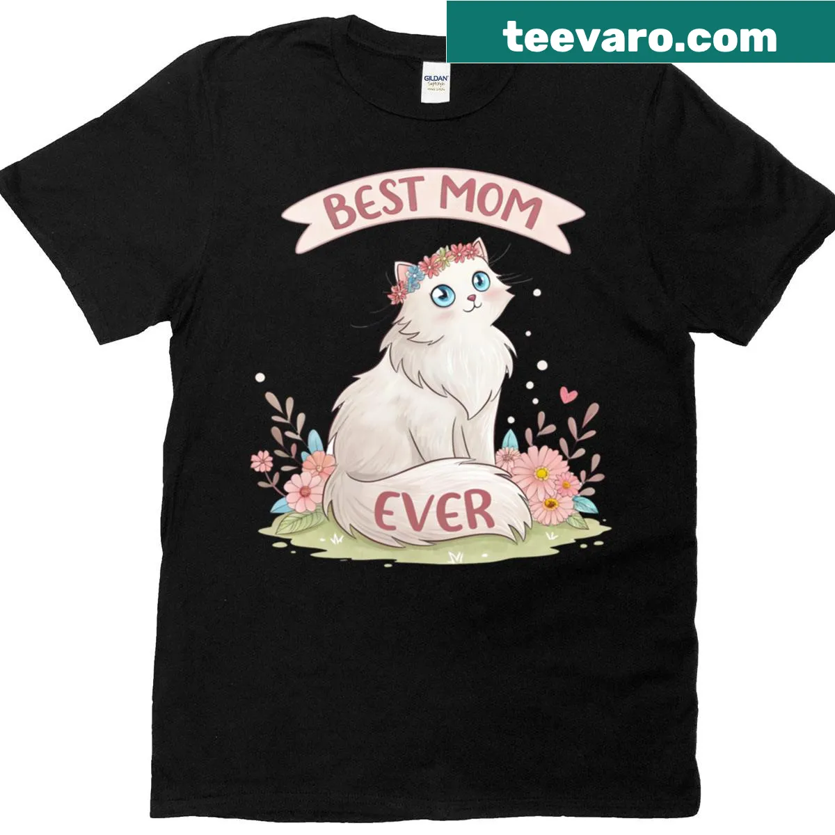 Oversized t-shirt with a cute cat graphic and 'Best Mom Ever' text — on a men's t-shirt